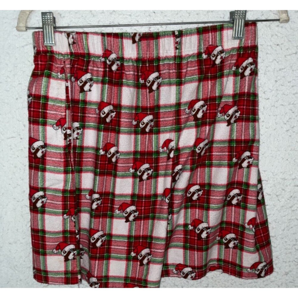 Buc-ee's Pajama Shorts Unisex Kids L Red Christmas Plaid Flannel Santa Beaver
